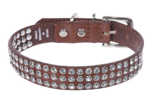 7/8" (22 mm) Leather Dog Collar with clear rhinestones