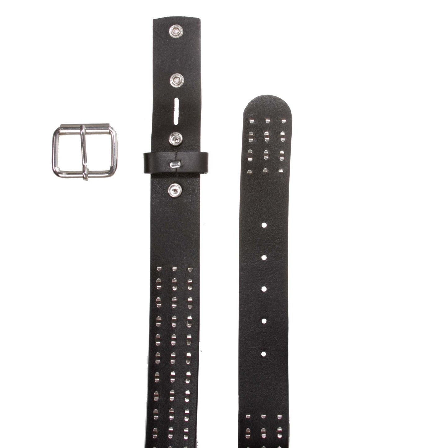 1 1/2" Snap On Three Row Punk Rock Star Metal Studded Cowhide Leather Belt