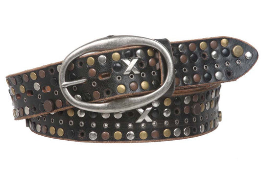 Snap on Beveled edged Vintage Top Grain Cowhide Studded Leather Belt