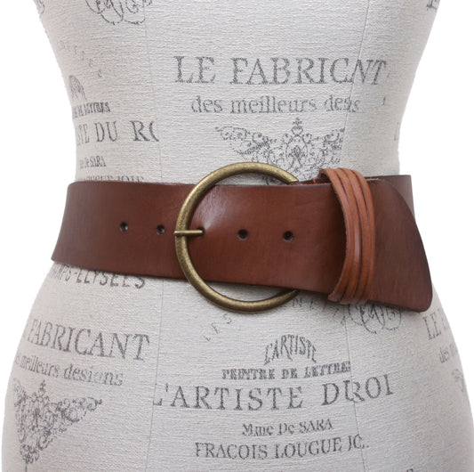 Women's High Waist Round Full Grain Taper Leather Belt