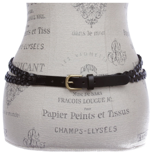 Women's Double Braided Skinny Leather Belt