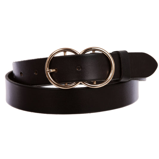 1 1/8" Snap On Round Double Circle O-Ring Buckle Cowhide Leather Belt