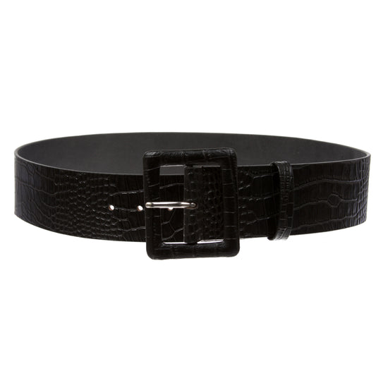 Women's 2 1/4" Wide High Waist Croco Print Full Grain Leather Fashion Square Belt
