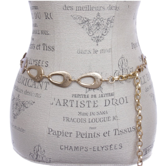 Women's Fashion Gold Tone Metal Oval Circle Chain Belt