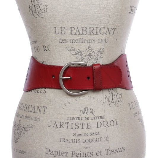 3" Inch High Waist Stretch With Perforated Flower Designed Belt