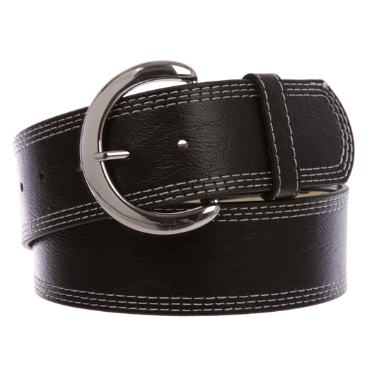 Women's 2" wide Stitching Edged Plain High Waist Leather Belt