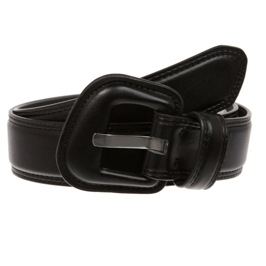 Women's 1.5" Fashion Faux Leather Belt with Sculpted Padded Buckle for Jeans, Dresses and Daily Outfits