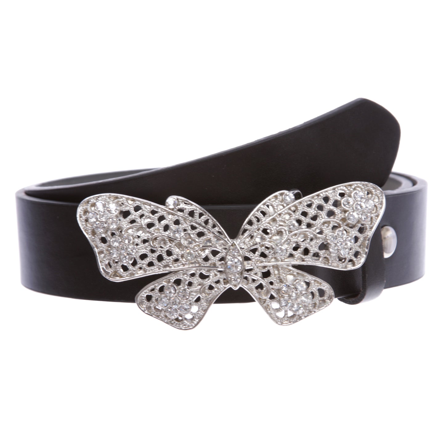 1 1/2" Women's Snap On Belt With Oval Perforated Engraved Crystal Rhinestone Western Floral Buckle