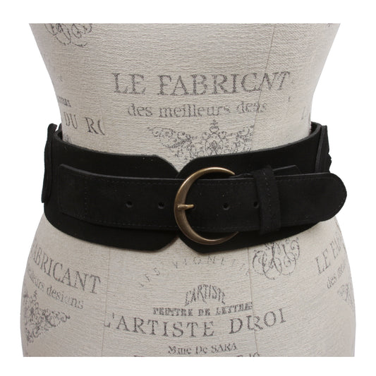 Women's 3" Wide Cow Suede Round Disc Braided Waist Belt with Round Buckle