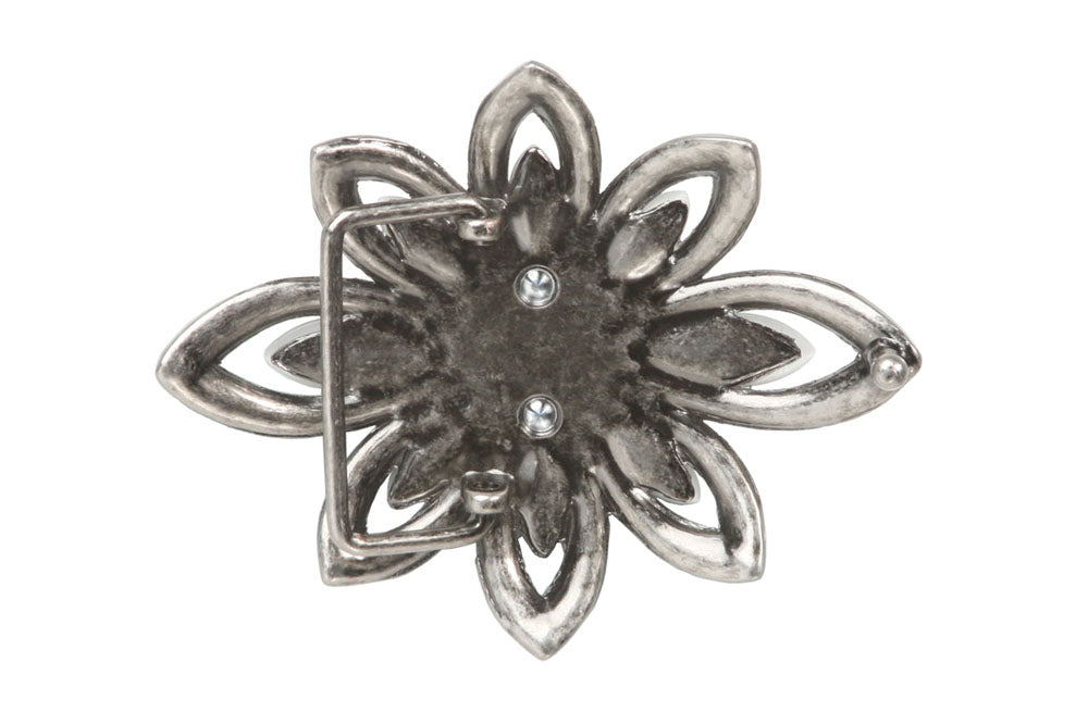 Rhinestone Flower Perforated Belt Buckle