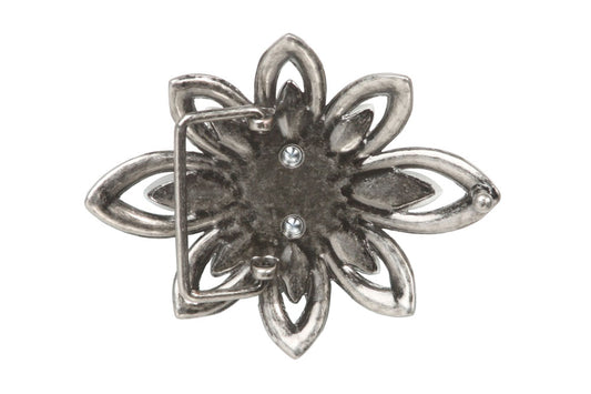 Rhinestone Flower Perforated Belt Buckle