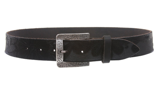 1 1/2" Snap On Soft Hand Floral Engraving Full Grain Leather Belt