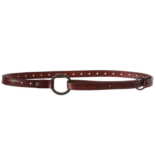 Women's 3/4" (19mm) Perforated Floral Hollow Out Full Grain Cowhide Leather Skinny Loop Belt