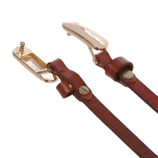 Women's 3/8" (10 mm) Skinny Plain Solid Real Leather Dress Belt