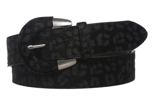 Women's 1 3/8" Semi-covered Leopard Print Animal Fur Fashion Belt