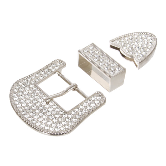 Western Crystal Rhinestone 3-Piece Belt Buckle Set - Fits 1 1/2" (38mm) Straps - Silver & Gold Options