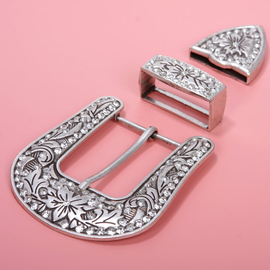 DIY Rhinestone Western Bling Buckle 3-piece Set for Replacement or leathercraft