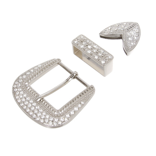 Silver Rhinestone 3-Piece Western Buckle Set for 1.5" Belts