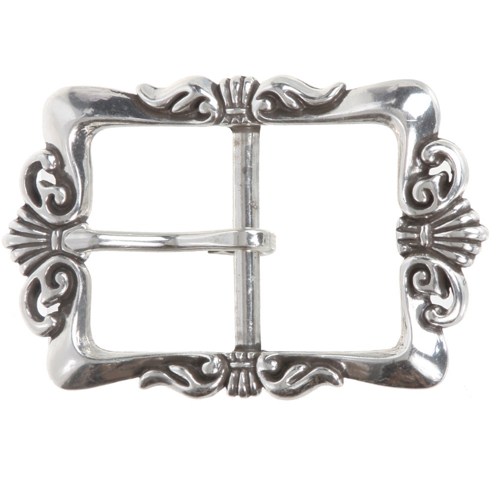 1 1/2" (38 mm) Western Floral Single Prong Center Bar Silver Belt Buckle