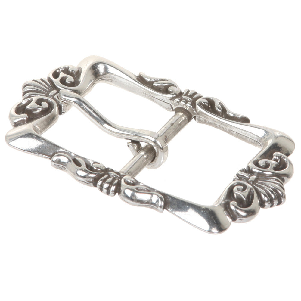 1 1/2" (38 mm) Western Floral Single Prong Center Bar Silver Belt Buckle