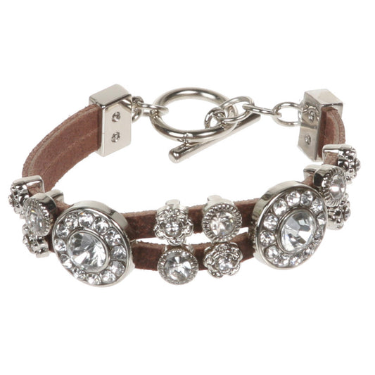 Rhinestone Charms Double Leather Strand Bracelet