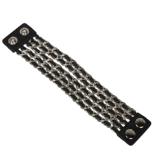 Metal Chain Five Leather Strand Bracelet