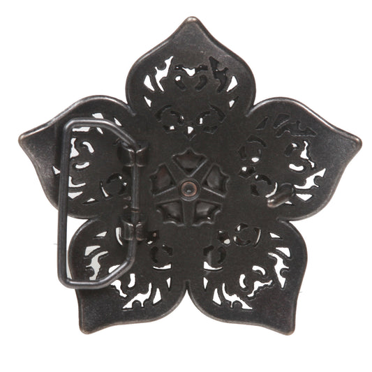 Double Layer Perforated Rhinestone Floral Nickel Free Belt Buckle