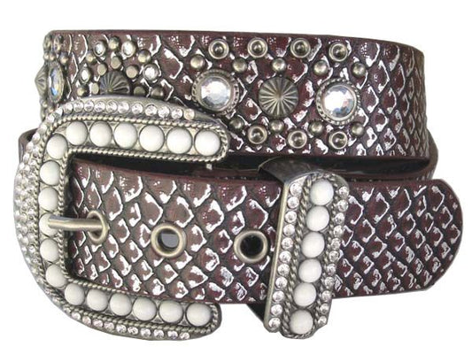 1 1/2" (8 mm) Rhinestone Fish Skin Print Studded Belt