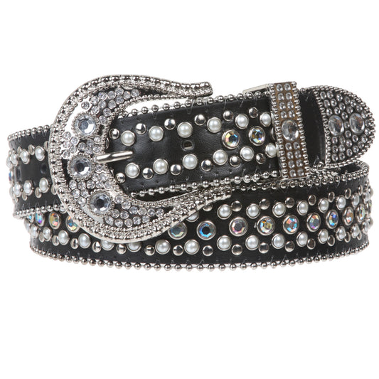 Snap on Western Cowgirl Rhinestone Leather Belt