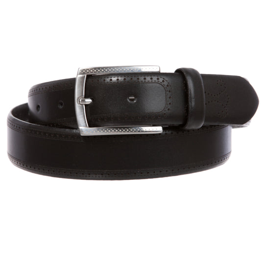 TALLIA Men's 1 1/4" Feather Edged Laser Patterned Leather Dress Belt