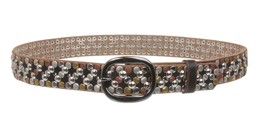 1 1/2" Vintage Cowhide Multiple-color Nailheads Studded Leather Jean Belt