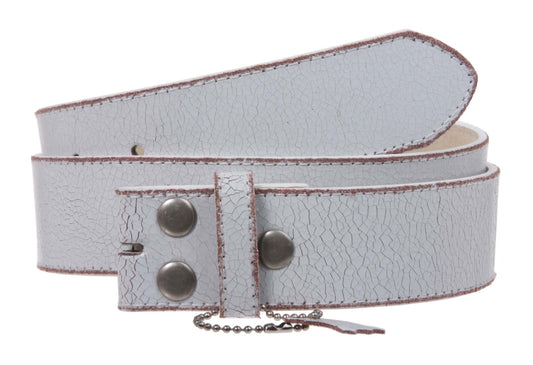 Snap On Plain Crack Print Stitching Edged Vintage Leather Replacement Belt Strap