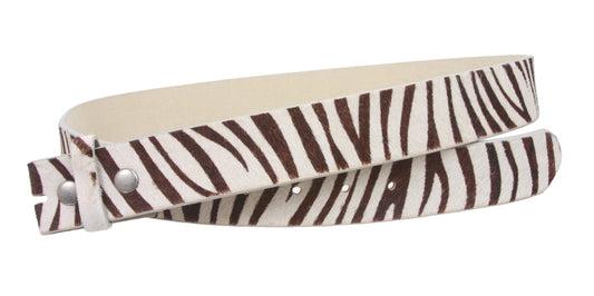 Snap On Cow Hair Zebra Print Leather Belt Strap