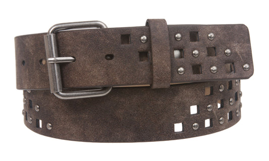Snap on Perforated Laser Cut Studded Leather Belt