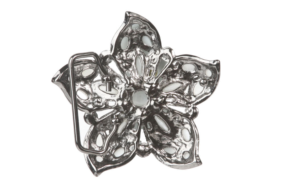 Rhinestone Flower Perforated Belt Buckle