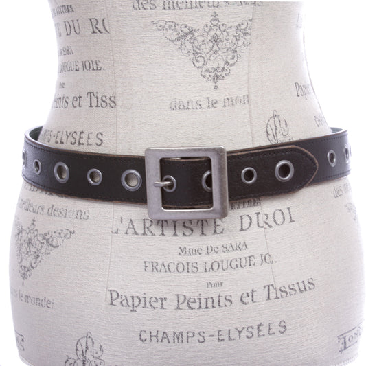 Square Buckle Grommets Vintage Distressed Leather Jean Belt