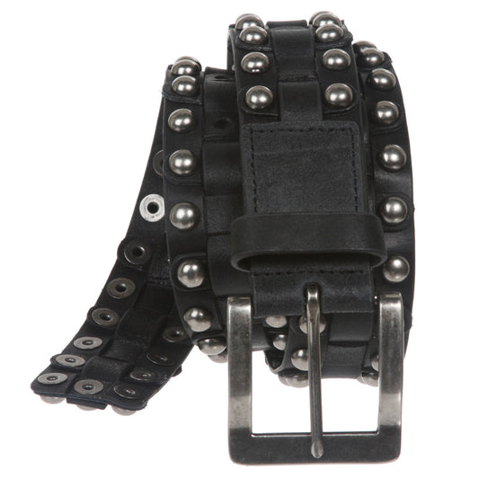 1 1/2" Antique Silver Circle Metal Studded Interlaced Leather Belt