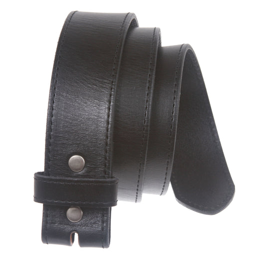 Snap On Cowhide Full Grain Stitching-Edged Leather Belt Strap
