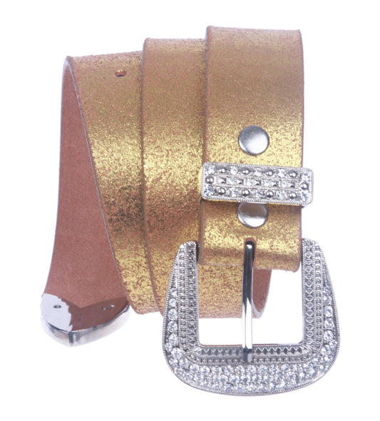 Snap On 1 1/2" Crack Print Vintage Retro Leather Belt with Rhinestone Buckle