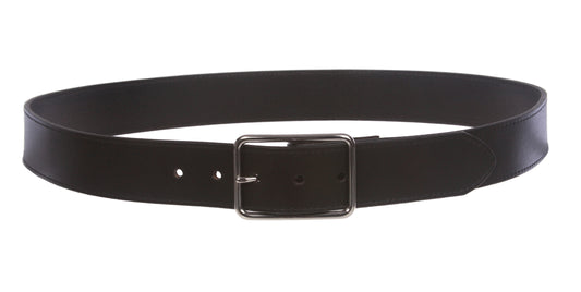 Snap On Cowhide Full Grain Stitching-Edged Leather Belt with Rectangular Buckle