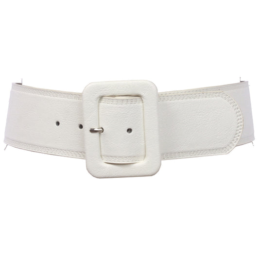 Women's 2 1/4" Wide High Waist Rectangular Stitch-edged Leather Belt