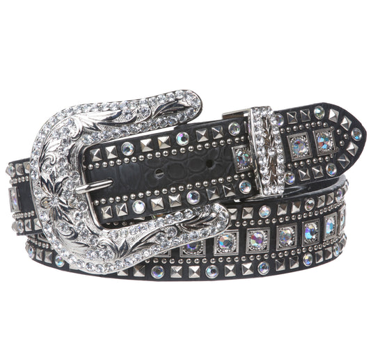 Ladies Western Studded Rhinestone Genuine Leather Belt