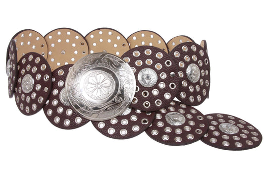 Women's 3 1/2" (90 mm) Wide Boho Disc Concho Leather Belt