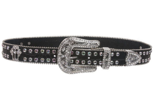 Western Snap on Cowgirl Alligator Rhinestone Cross Concho Leather Belt