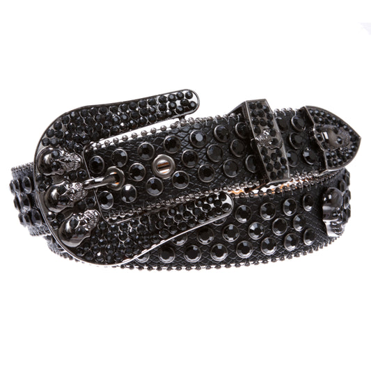 Cowboy Cowgirl Western Skull Rhinestone Bling Leather Belt for Men and Women
