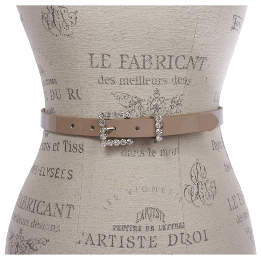 Women's Rhinestone Skinny Patent Non Leather Dress Belt
