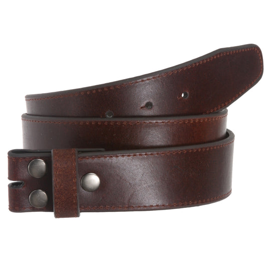1 1/2" (40mm) Snap On Stitching-Edged Leather Belt Strap