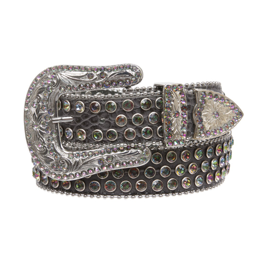 Western Cowgirl Faux Alligator Rhinestone Studded Leather Belt with Engraved Buckle