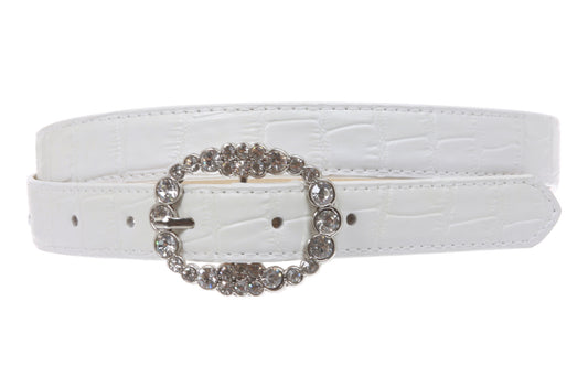 Women's Faux Crocodile Print Rhinestone Skinny Belt