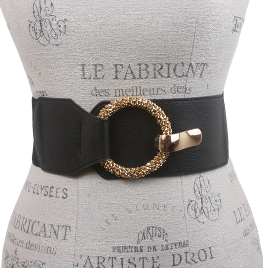Women's 3" (75 mm) Wide High Waist Fashion Stretch Belt with Ring Hook Buckle